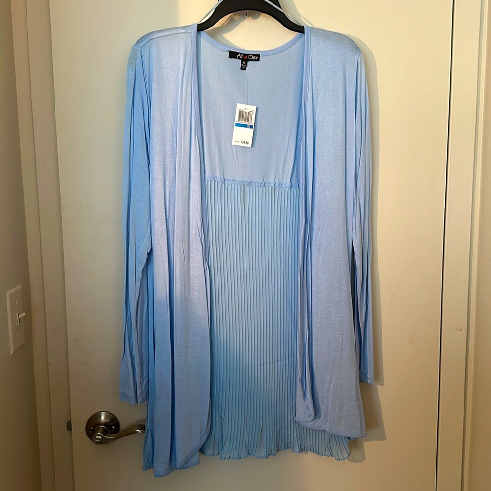 All @ Once light blue cardigan cover with lower half pleats.